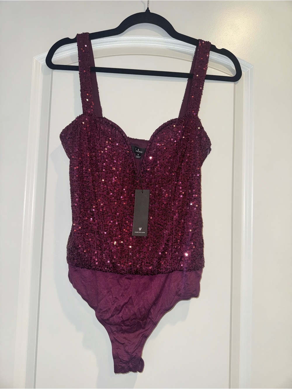 Lulu's Plum Sequin Sweetheart Bodysuit